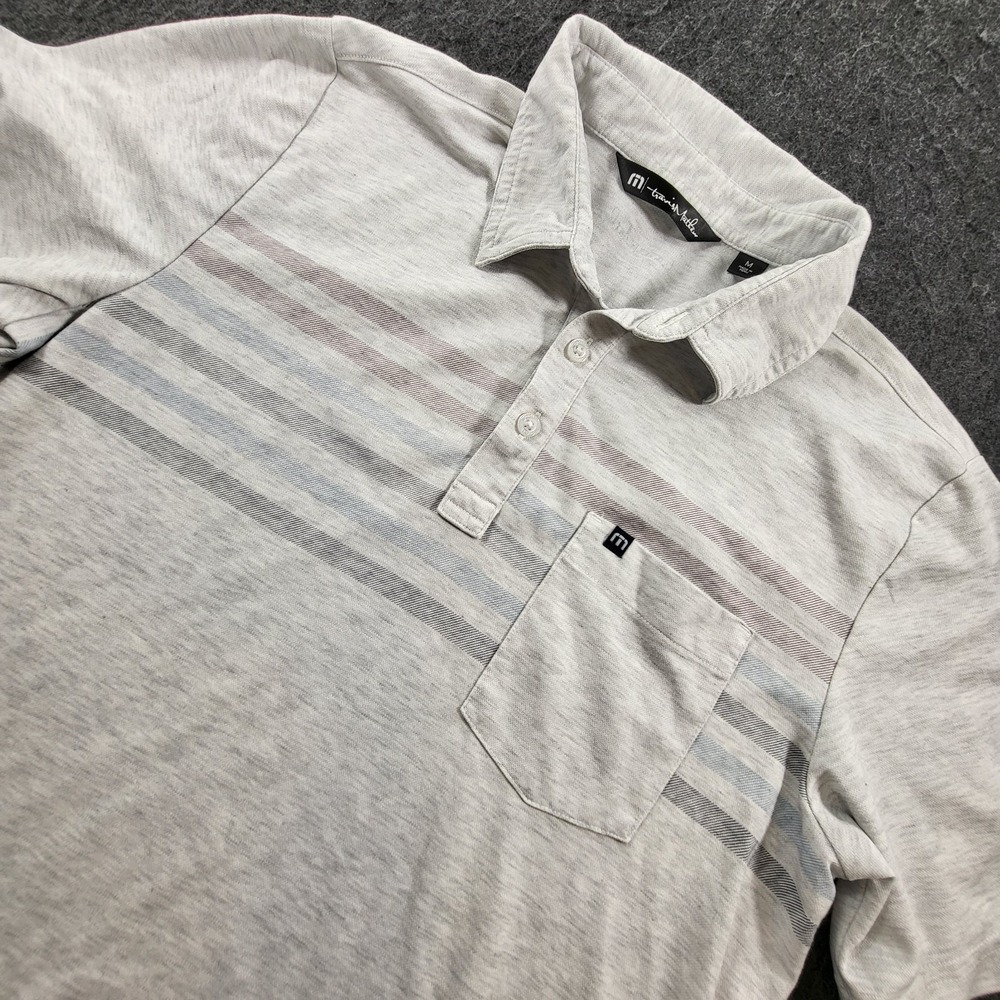 Travis Mathew Golf Polo Men's M Short Sleeve Performance Gray Stripes - Picture 2 of 11